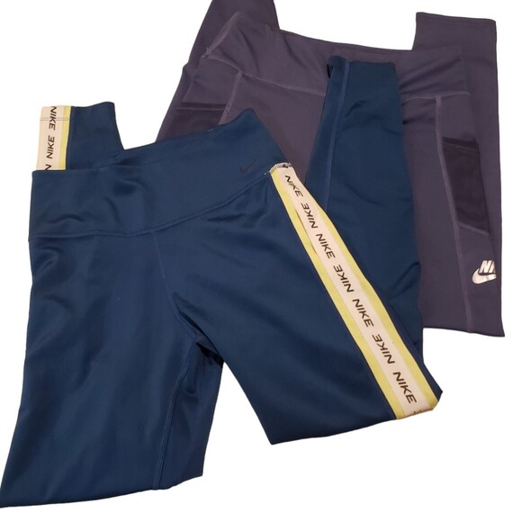 Lot NIKE Training Leggings Women's X-SMALL Teal Exercise Pants Logo Stripe Blue - Picture 1 of 8